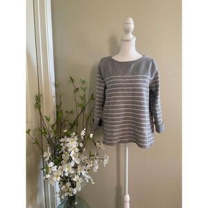 Tahari Women’s Striped 3/4 Sleeve Roll Up Sleeve Sweater Crew Neck | Size L